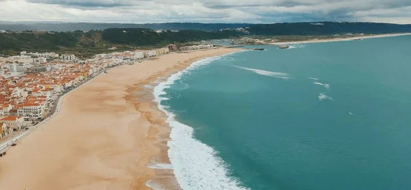 Portugal Laut Pantai Berpasir Nazare Town Portugal — Stok Foto