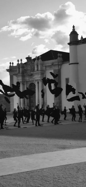 Universidad Coimbra Con Graduación Alumnos Estudiantes Vestidos Negros Universidad Coimbra — Foto de Stock