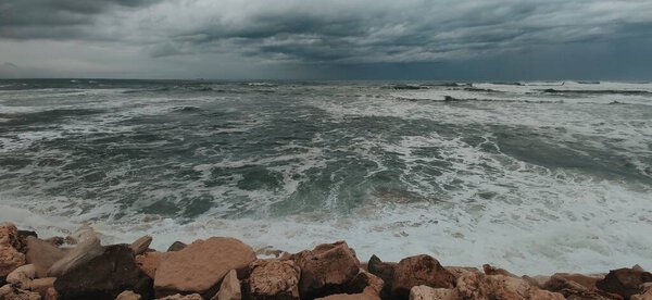 Portugal Rainy Storm Sea Ocean Water Waves Stock Image