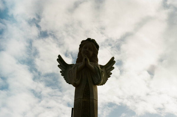 Statue Angel Clouds Sky Cemetery Portugal Stock Photo