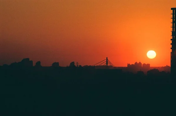 Ukraina Kijów Pomarańczowe Niebo Zachód Słońca — Zdjęcie stockowe
