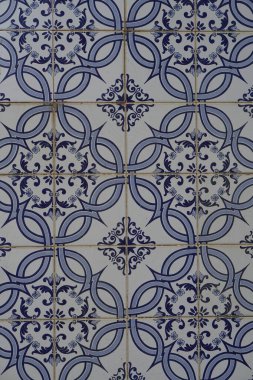 Soyut Azulejo süsü. Geleneksel Portekiz seramik fayans duvarı. Portekiz 'deki ev için tipik dış dekorasyon özeti. 