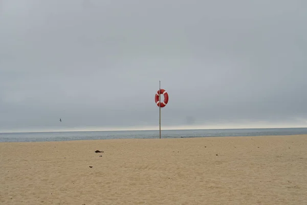 Pantai Berpasir Laut Keselamatan Marine Life Cincin Merah Langit Abu — Stok Foto