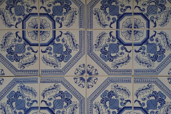 Hiasan Abstrak Azulejo Dinding Ubin Keramik Portugis Tradisional Tipikal Dekorasi — Stok Foto