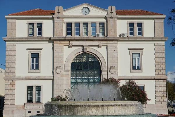 Figueira Foz喷泉 城镇建筑 有时钟的建筑物 — 图库照片