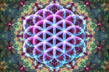 Güzel mandala. Soyut fraktal desenler ve şekiller. Sonsuz evren. Gizemli psikedelik rahatlama kalıbı. Dinamik akışkan doğal formlar. Kutsal geometri.