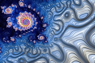 Soyut fraktal desenler ve şekiller. Sonsuz evren. Gizemli psikedelik rahatlama kalıbı. Dinamik akışkan doğal formlar. Kutsal geometri. Mistik sarmallar. 3 Boyutlu Hazırlama.