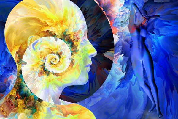 宇宙を巡る神秘的な旅 瞑想の状態超現実的な3D絵画 トランスパーソナルアート — ストック写真