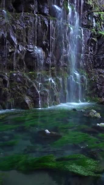 Kaskádovitý Přírodní Vodopád Čerstvou Čistou Vodou Horského Pramene Temné Skalní — Stock video