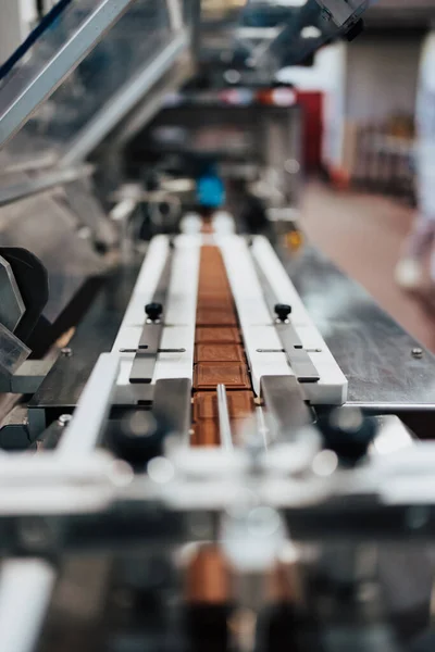 Enorme Fabriekslijn Voor Zoetwaren Koekjes Productie Close Shots Van Industrieel — Stockfoto