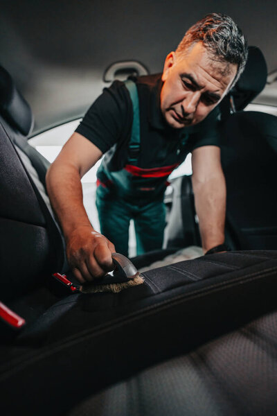 Professional Worker Cleaning Car Interior Dashboard Car Detailing Valeting Concept Royalty Free Stock Photos