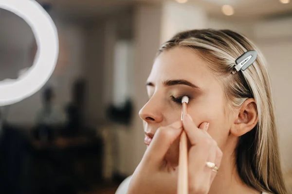 Makeup Process Professional Make Artist Using Brush Model Face Applying — Photo