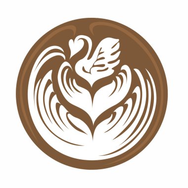 Lale Yürekli Kuğu Kahvesi Latte Sanat Logosu beyaz arka planda izole edilmiş, dijital illüstrasyon