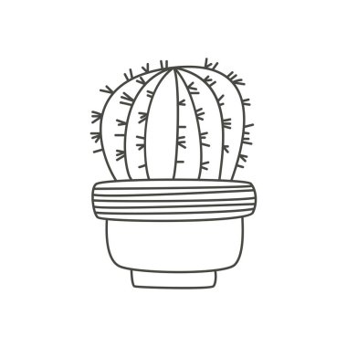 Cartoon cactus in cute pots. Outline icon. Vector illustration.