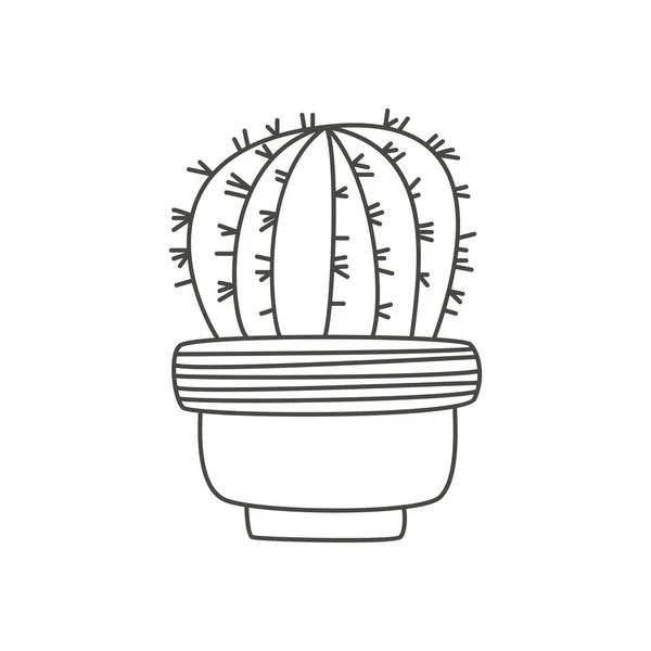 Cartoon Cactus Cute Pots Outline Icon Vector Illustration — Stok Vektör