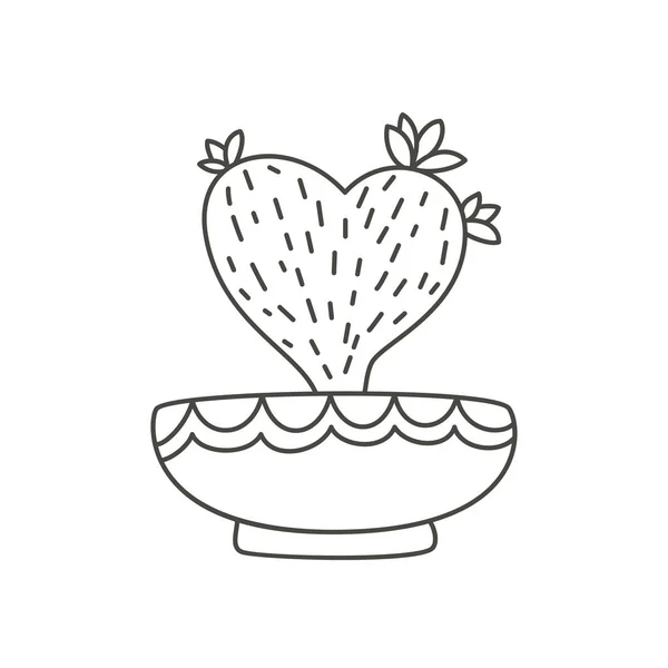 Cartoon Cactus Cute Pots Outline Icon Vector Illustration — Stockvector