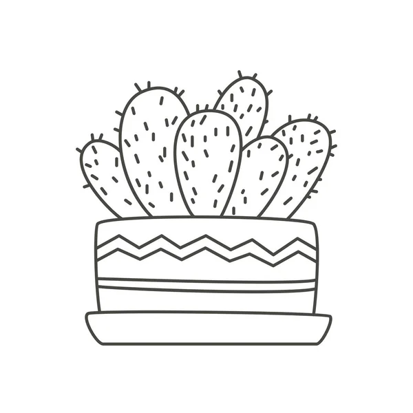 Cartoon Cactus Cute Pots Outline Icon Vector Illustration — Stok Vektör