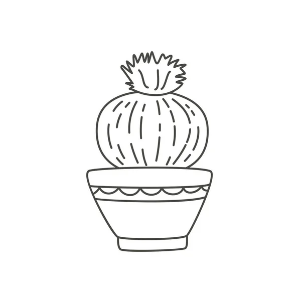 Cartoon Cactus Cute Pots Outline Icon Vector Illustration — Stok Vektör