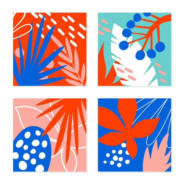 Set Abstrak Kartu Bunga Desain Grafis Trendy Untuk Poster Kartu - Stok Vektor
