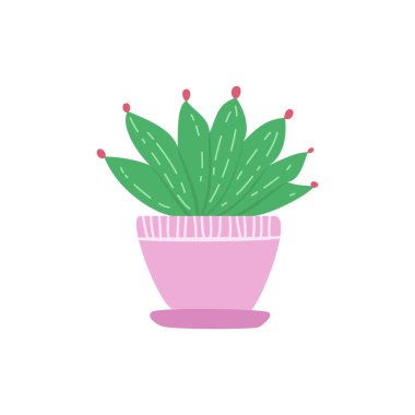 Şirin bir tencerede çizgi film kaktüsü. Vektör illüstrasyonu.