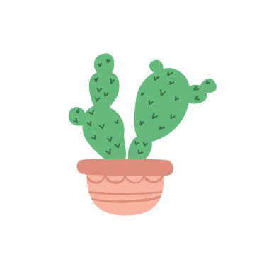 Şirin bir tencerede çizgi film kaktüsü. Vektör illüstrasyonu.