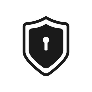 Siber güvenlik kavramı. Dijital veri vektörü simgesinde Anahtar Deliği simgesi ile Kalkan.