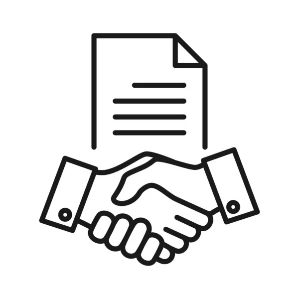 El sıkışma, sözleşmenin sonuçlanması, başarılı ortaklık, işbirliği vektör ikonu. İş anlaşması, anlaşma veya işbirliği belgesi