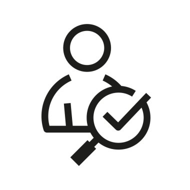 İşaretli ve büyüteçli kullanıcı profili simgesi. Üyelik satırı vektör illüstrasyonu.