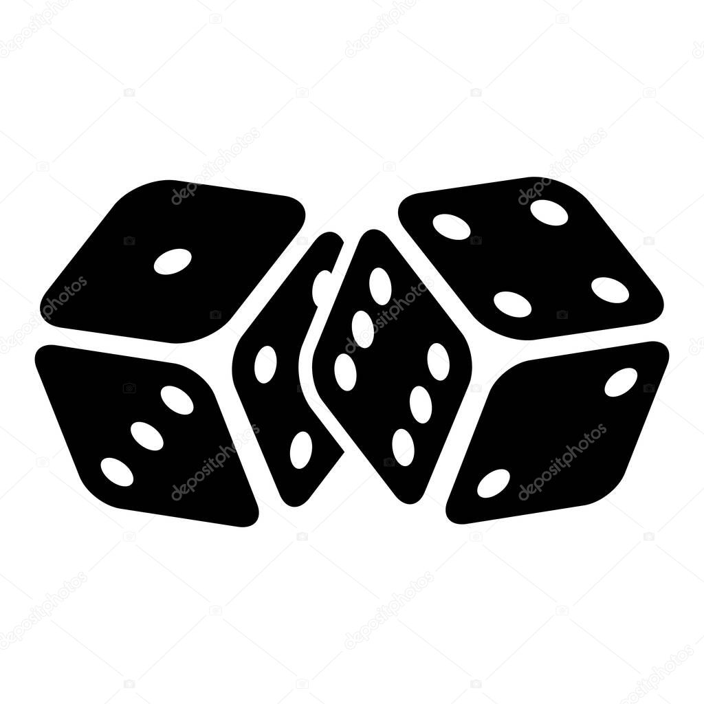 Two Black Dice Cubes on White Background. icon Vector illustration. Two dice to gamble for casino apps and websites