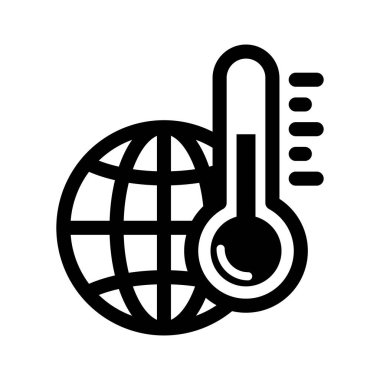 Termometre vektörlü küresel ısınma sembolü. İnce çizgi halinde küresel ısınma simgesi.