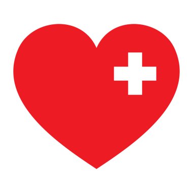 Kırmızı Kalp ve çapraz vektör ikonu. Sağlık hizmetleri ikonu. Tıbbi simge vektör illüstrasyonu