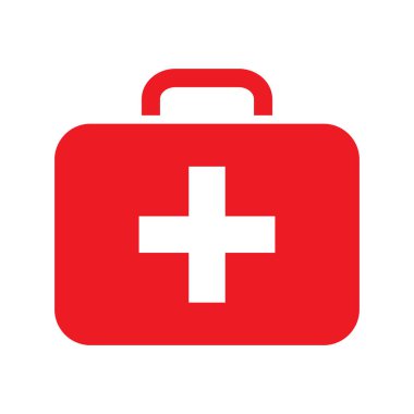 İlk yardım çantası simgesi. Vektör çapraz güvenlik tıbbi tedavi yardımı