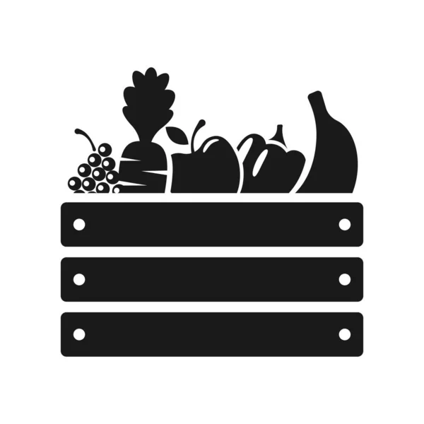 Šablona Ikony Vektorové Jídlo Dřevěné Krabice Potraviny Bio Ovocem Zeleninou — Stockový vektor