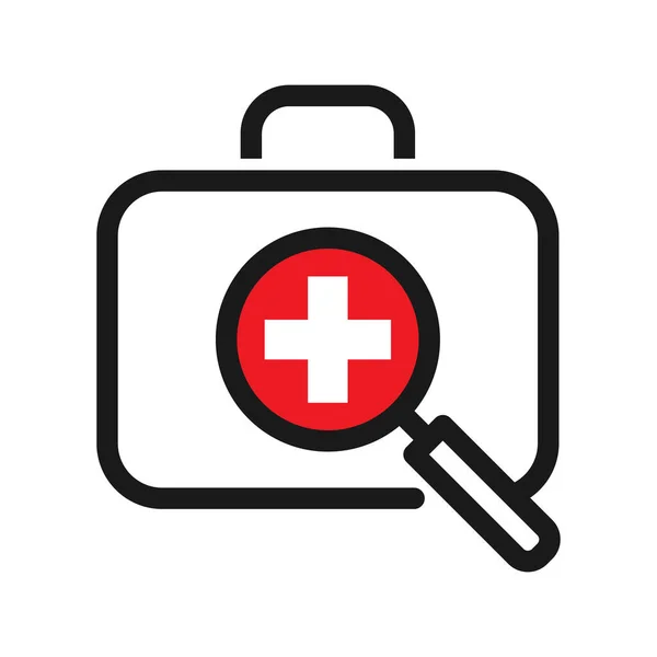 Magnifying Glass First Aid Kit Icon Vector — Vector de stock