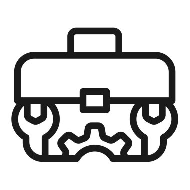 Araç kutusu çizgisi simgesi. Alet çantası, alet çantası, alet çantası. Onarım, onarım ve yenileme vektörü illüstrasyonu