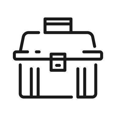 Araç kutusu çizgisi simgesi. Alet çantası, alet çantası, alet çantası. Onarım, onarım ve yenileme vektörü illüstrasyonu