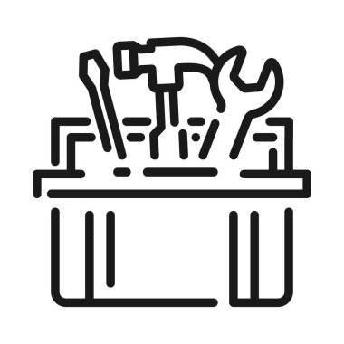 Alet çantası, alet çantası ve enstrüman. Araç kutusu veya düzeltme, onarım ve yenileme vektör illüstrasyonu