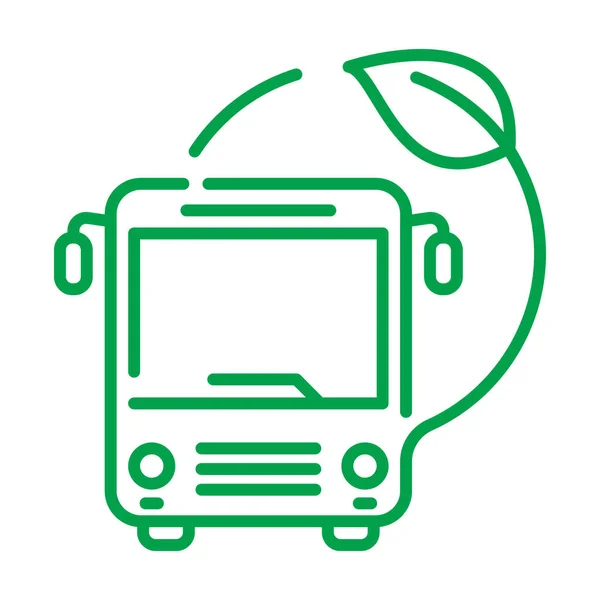 Electric Bus Circle Leaf Icon Thin Line Green Energy Zero — 图库矢量图片