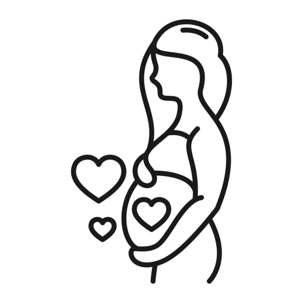 Pregnant Woman Line Outline Icon Heart Pregnancy Vector Illustration — Stock Vector