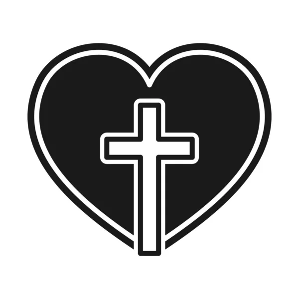 Christian Cross Icon Heart Icon Black Christian Cross Vector Symbol — Vector de stock