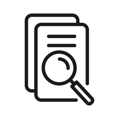 Scrutiny document plan outline icon. Review statement with magnifier loupe, vector illustration