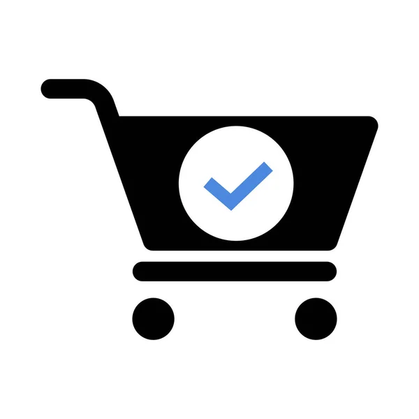 Shopping Cart Check Mark Icon Blue Tick Vector Illustration — Image vectorielle
