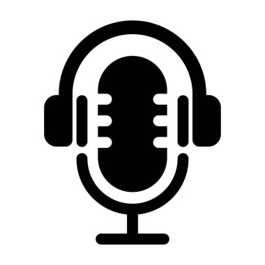 Mic, Microphone and Headphones icon. Podcast Radio Recording vector illustration