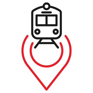 Demiryolu istasyonu Harita İşaretçisi, çizgi simgesi. Tren Vektörü illüstrasyonlu harita işaretleyici