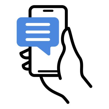 Cep telefonu simgesinde çevrimiçi sohbet mesajları bildirimi. Akıllı telefon sms konuşma baloncukları vektör illüstrasyonunu tutuyor