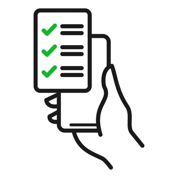 Checklist Smartphone Screen Icon Hand Holds Mobile Phone Check List — Stock Vector