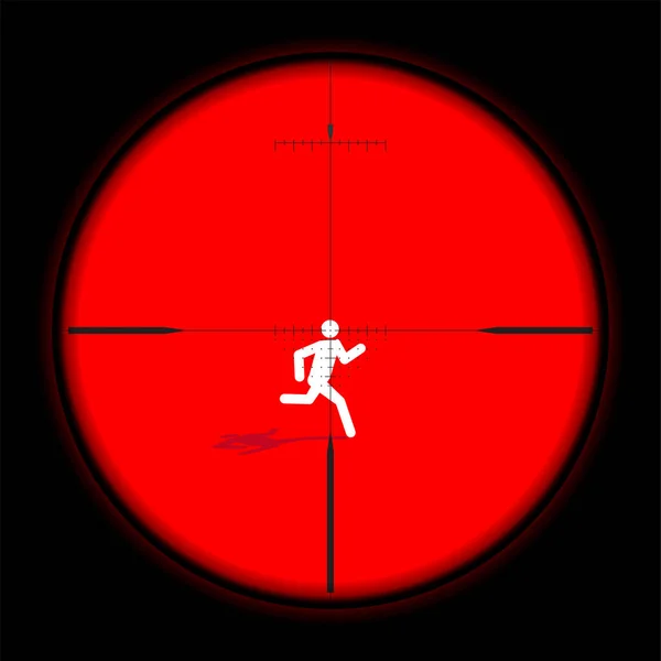 Assassination Attempt Killer Aiming Rifle Scopes Running Human Figure — Stock Vector
