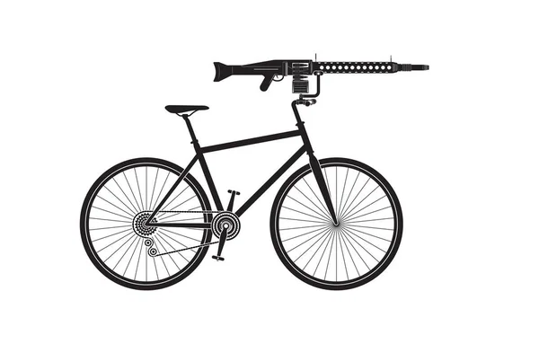 Silhouette Hunting Vehicle Machine Gun Installs Bicycle — Stock Vector