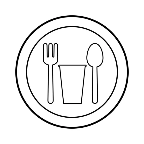 Łyżka Widelec Papierowy Kubek Talerzu Symbol Wektora Linii Punkt Gastronomiczny — Wektor stockowy