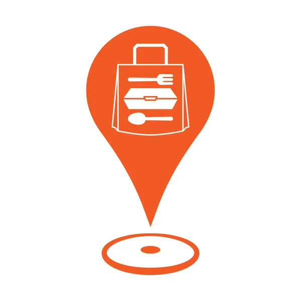 Fork Spoon Food Box Delivery Food Bag Map Location Marker — Stok Vektör